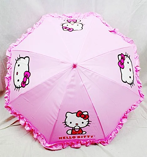 Suitcase for travel documents-suitcase with built-in organizer-Sanrio Girls' Umbrella With 3D Hello Kitty Figurine Handle Applique 20" Pink