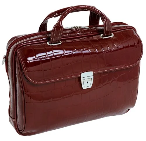 Suitcase with retro style-best travel suitcase-Siamod Settembre 35526 Cherry Red Leather Medium Ladies’ Laptop Brief