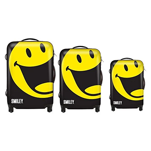 Suitcase with clear panel-expandable carry-on suitcase-Smiley World Happy 3-Piece Luggage Set by ATM Luggage (One Size, Black)