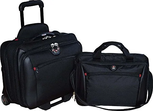 Suitcase for quick trips-suitcase for adventure travel-SwissGear Potomac 2-Pc Business Set With Double Zipper Overnighter Rolling Case And Matching 15.4" Laptop Case