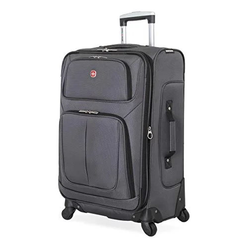 Suitcase for mountain hikes-comfortable suitcase-SwissGear Sion Softside Luggage with Spinner Wheels, Dark Grey, Checked-Medium 25-Inch