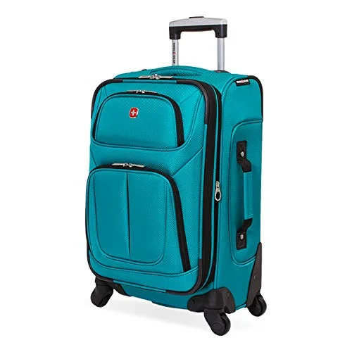 Suitcase for tech needs-luxury suitcase for international travel-SwissGear Sion Softside Luggage with Spinner Wheels, Teal, Carry-On 21-Inch