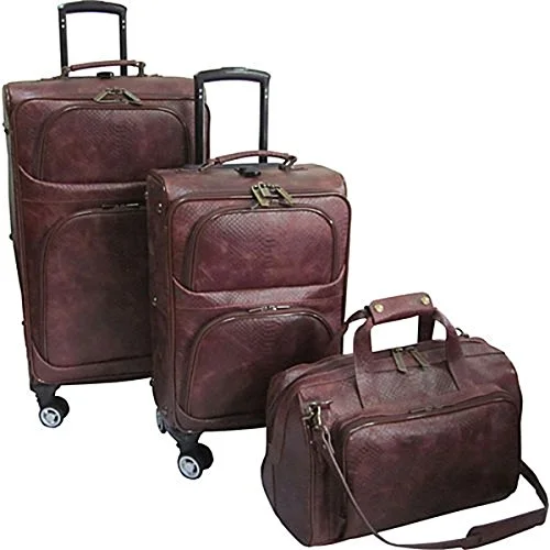 Suitcase for gym kits-professional suitcase for executives-The Set Of Classic Brown Python Amerileather 3 Piece Spinner Traveler Luggage Set