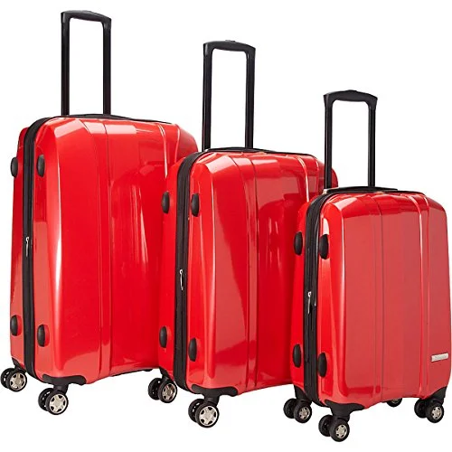 Suitcase for bike trips-hard-side rolling suitcase-The Set Of Classic Red A719 Exp 3Pc Luggage Set