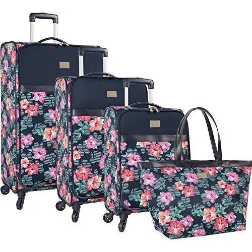 Suitcase for backpacking-unique design suitcase-Tommy Bahama 4 Piece Lightweight Expandable Luggage Suitcase Set, Hibiscuss Print