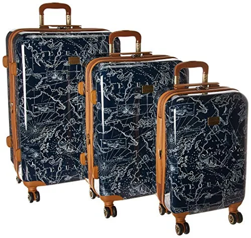 Suitcase with mesh dividers-suitcase with detachable bag-Tommy Bahama Trunk Bay 3 Piece Hardside Expandable Spinner Set, Navy Map Print