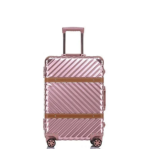 Suitcase with stretch straps-lightweight carry-on luggage suitcase-Travel Luggage, Aluminum Frame Hardside Suitcase With Detachable Spinner Wheels 20 Inch Rose Gold