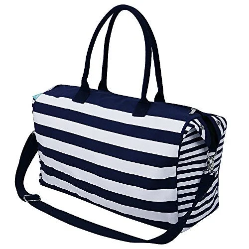 Suitcase with plush interior-compact hard-shell suitcase-Travel Totes Luggage, Canvas Travel Storage Bag, Blue Stripes