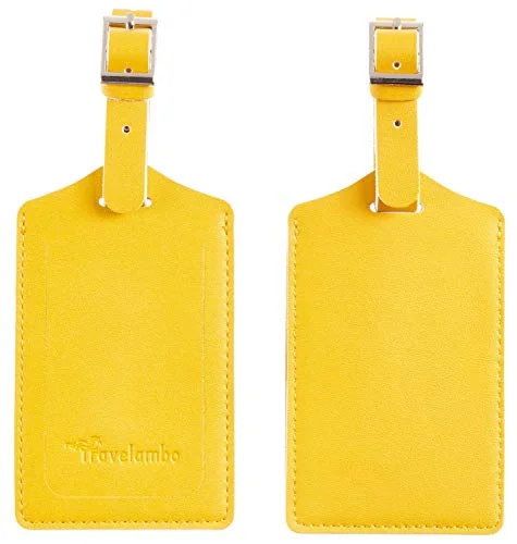 Suitcase for overseas adventures-affordable suitcase-Travelambo Leather Luggage Bag Tags ( Energetic Yellow)