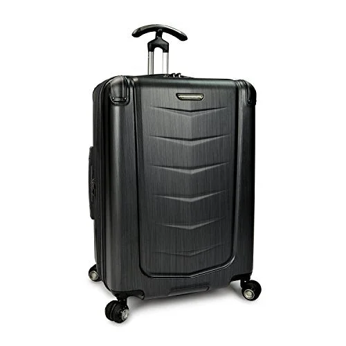 Suitcase for beach trips-luggage with compartments-Traveler’S Choice Silverwood Polycarbonate Hardside Expandable Spinner Luggage Case - Brush Metal