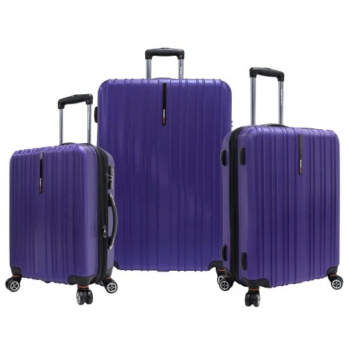 Suitcase for pool gear-large soft-shell suitcase for business-Traveler’S Choice Tasmania Polycarbonate Expandable 8-Wheel Spinner 3-Piece Luggage Set, Purple