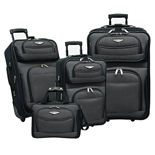 Suitcase for tech needs-lightweight carry-on rolling suitcase-Traveler'S Choice Amsterdam 4-Piece Luggage Set, Gray