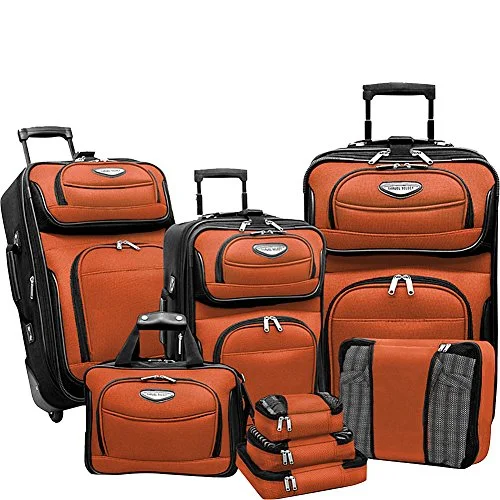 Suitcase with small fit-suitcase with organized interior-Travelers Choice Amsterdam 8Pc Set, Orange