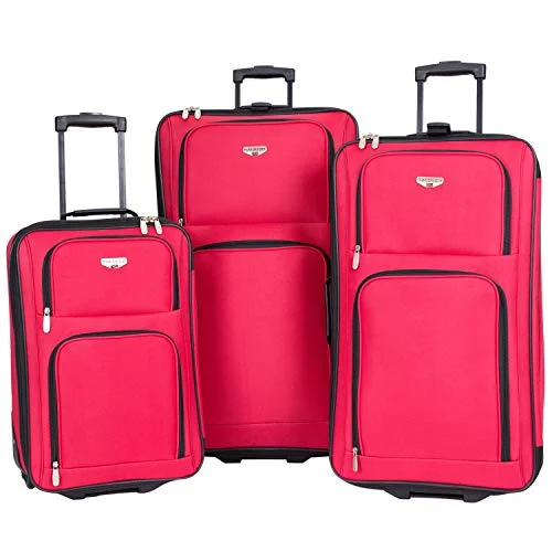 Suitcase with dual wheels-kids suitcase for airplane-Travelers Club Genova Expandable Luggage Set, Red, 3 Piece