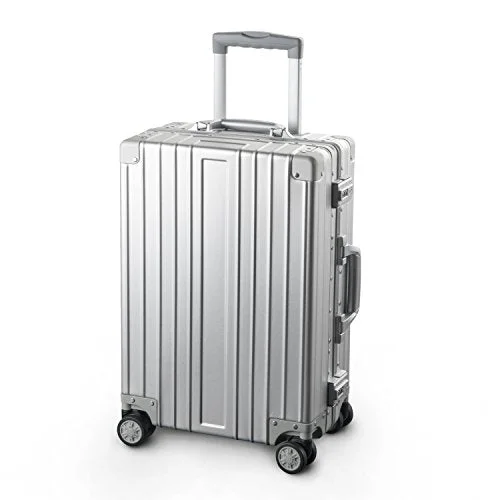 Suitcase for busy travelers-suitcase with smart technology-TRAVELKING All Aluminum Luggage Hard Shell Suitcase with Wheels Carry On Spinner Suitcase (Silver 20 Inch)