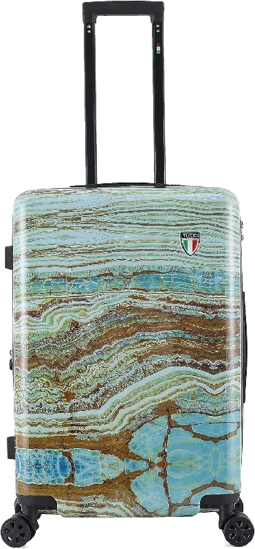 Suitcase with strong zippers-foldable luggage suitcase-TUCCI Emerald Marble 28” Large Hardside Checked Suitcase