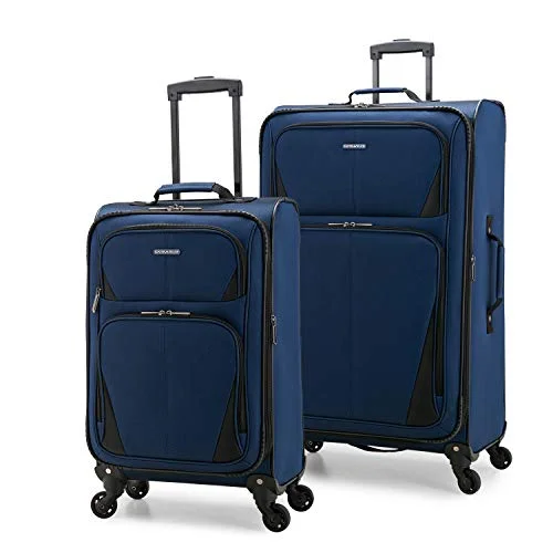 Suitcase with durable wheels-cheap suitcase-U.S. Traveler Aviron Bay Expandable Softside Luggage with Spinner Wheels, Navy, 2-Piece Set