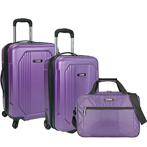 Suitcase with back zipper-kids-friendly travel suitcase-U.S Traveler Bloomington Carry-On 3-Piece Luggage Set - Purple