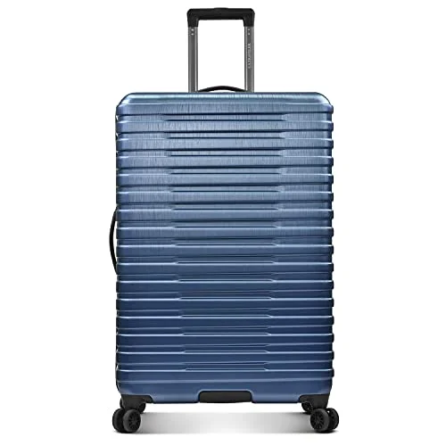 Suitcase with chic design-smart luggage suitcase for professionals-U.S. Traveler Boren Polycarbonate Hardside Rugged Travel Suitcase Luggage with 8 Spinner Wheels, Aluminum Handle, Navy, Checked-Large 30-Inch