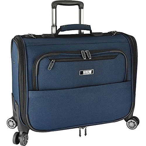 Suitcase for textbooks-soft-side carry-on suitcase-U.S. Traveler Freetown Carry-On Spinner Garment Bag, Navy