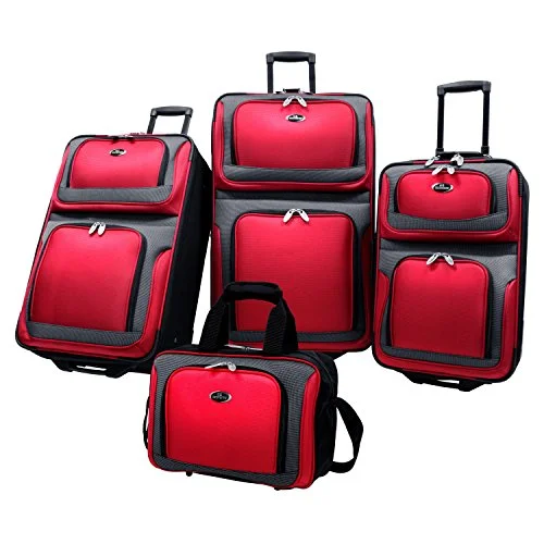 Suitcase for baby kits-best suitcase with lock-U.S Traveler New Yorker Lightweight Expandable Rolling Luggage 4-Piece Suitcases Sets - Red