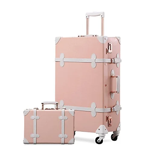 Suitcase with light tones-best business luggage-Unitravel Vintage Suitcase Set Spinner Travel Hardside Luggage Sets Pu Trunk