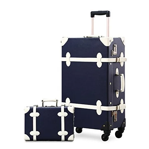 Suitcase with shine look-luggage suitcase with extra space-Unitravel Vintage Suitcase Set Spinner Travel Hardside Luggage Sets Pu Trunk