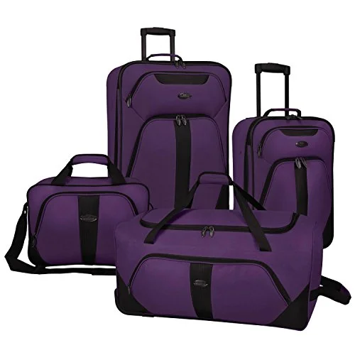 Suitcase with ethical materials-hard-shell large suitcase-Us Traveler Oakton 4-Piece Luggage Set,Purple,Us