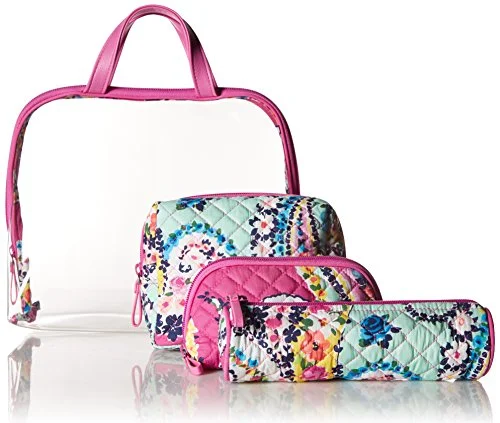 Suitcase with dry seams-smart suitcase for digital travelers-Vera Bradley Iconic 4 Pc. Cosmetic Set, Signature Cotton, Wildflower Paisley