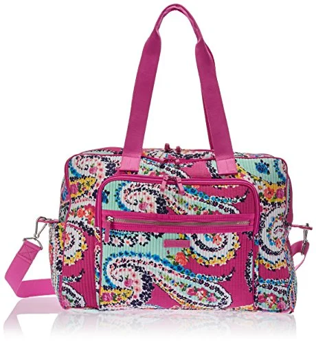 Suitcase with tough locks-stylish rolling luggage suitcase-Vera Bradley Iconic Deluxe Weekender Travel Bag, Signature Cotton