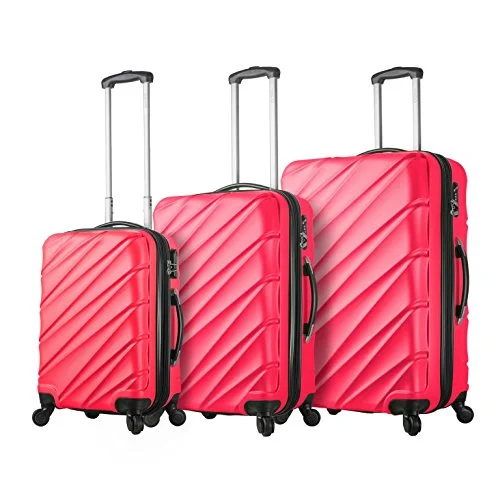 Suitcase for books-four-wheel suitcase-Viaggi Mia Italy Lodi Hardside Spinner 3Pc Set, Pink