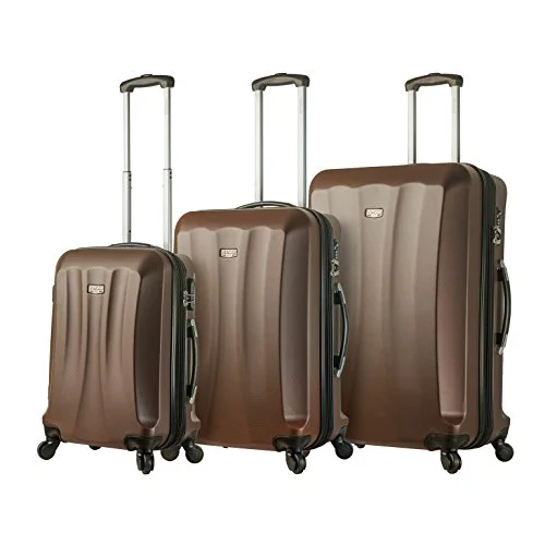 Suitcase with secure latches-stylish travel suitcase-Viaggi Mia Italy Siena Hardside Spinner 3Pc Set, Brown