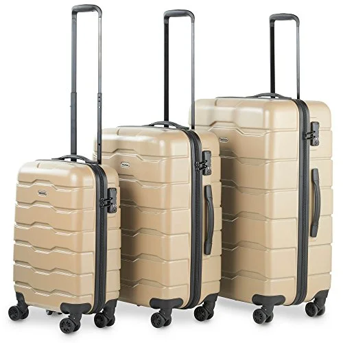 Suitcase with fast straps-durable suitcase with luggage tags-Vonhaus Premium Champagne 3 Piece Lightweight Luggage Set – Hardshell Travel Suitcase With Tsa