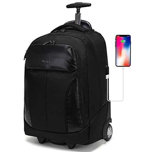 Suitcase with small fit-suitcase with organized interior-Wheeled Laptop Backpack with USB Charging Port Waterproof Luggage Suitcase