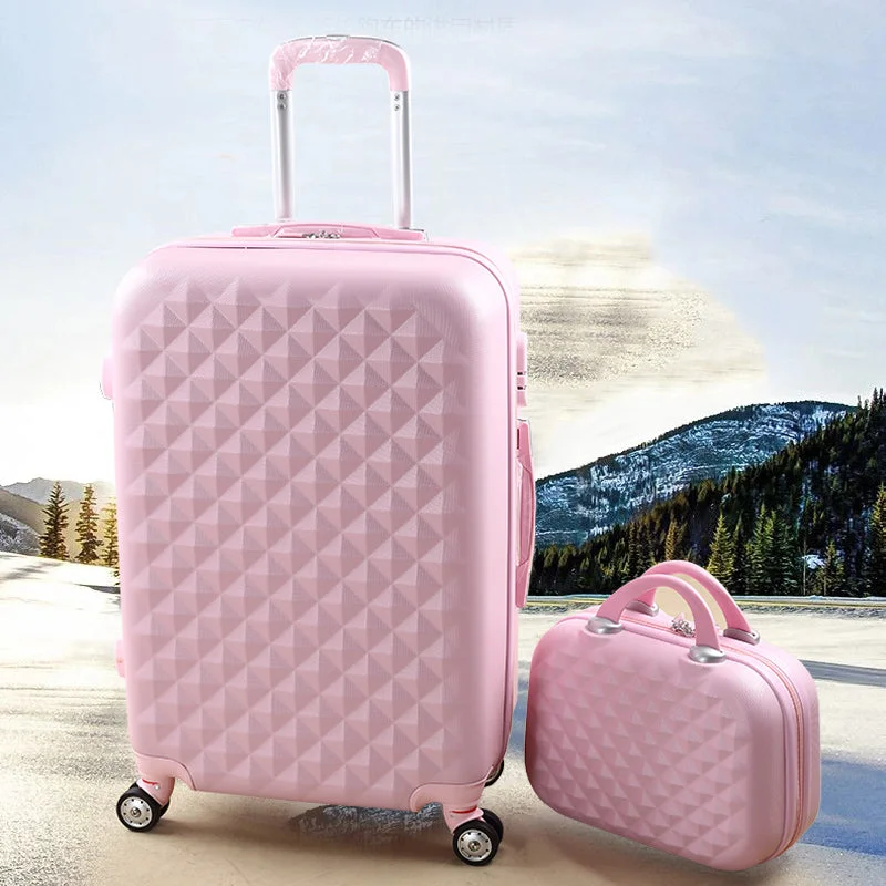 Suitcase with secure lid-soft luggage suitcase with wheels-Wholesale!14"&20" Female Lovely Pink,Green,Red,Blue Luggage Sets,Girl Fashion Abs Pc Trolley