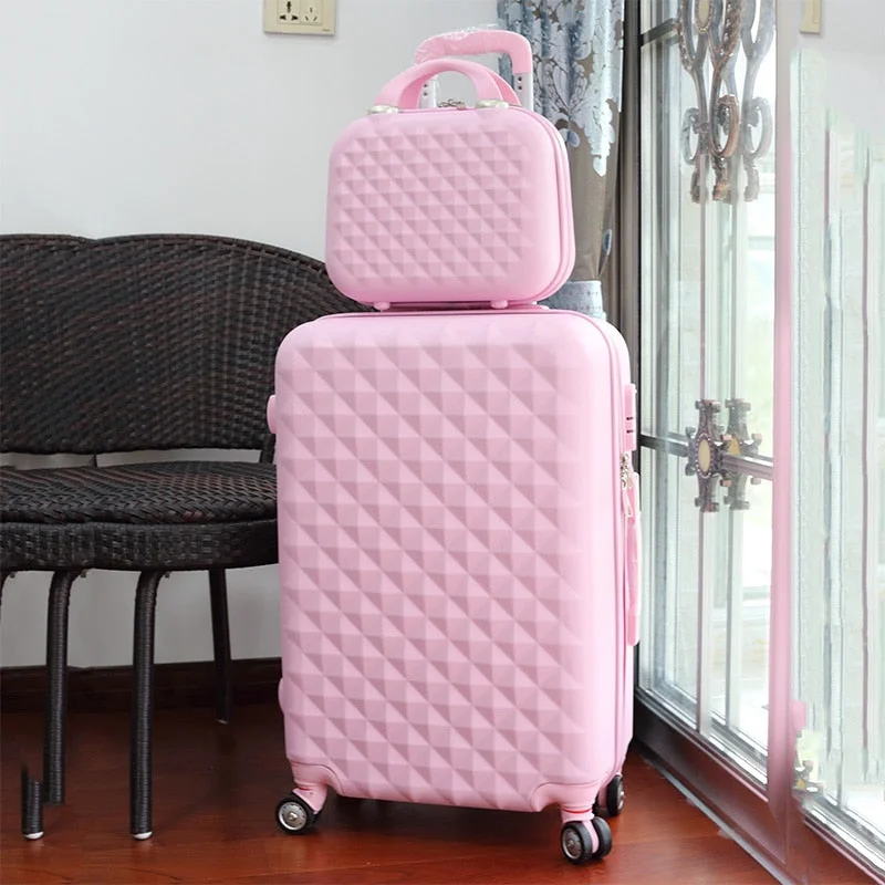 Suitcase with sealed closure-business roller suitcase-Wholesale!14 22Inches Korea Fashion Candy Color Purple Abs Hardside Case Trolley Travel Luggage Set