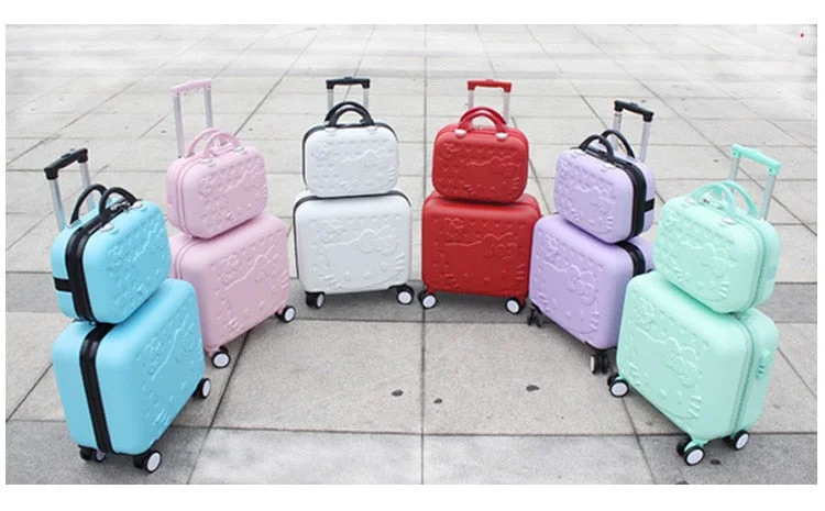 Suitcase with glowing accents-carry-on cabin suitcase-Wholesale!Girls Cute 14 16 Abs Hello Kitty Travel Luggage Sets,High Quality Female Lovely Travel