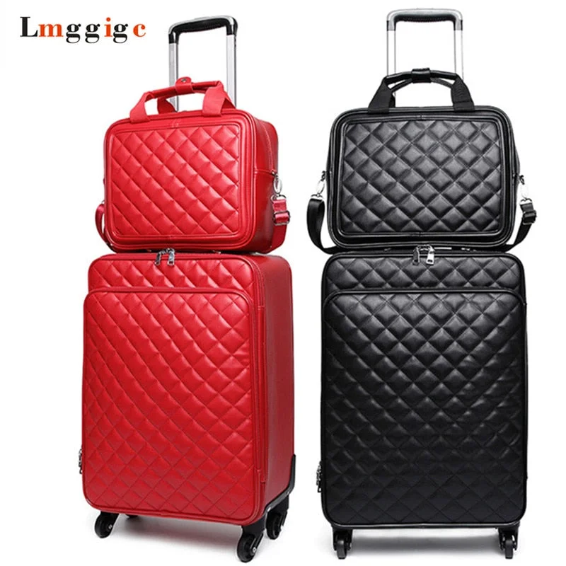 Suitcase with hip style-cabin-size luggage suitcase-Women 'S Waterproof Pu Leather Travel Rolling Luggage Suitcase Bag Trolley Case Set, New