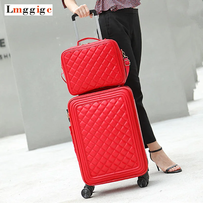 Suitcase for travel kits-premium suitcase with handle-Women'S Upgraded Version Rolling Luggage Suitcase Bag Set ,Fashion Pu Leather Trolley Case With