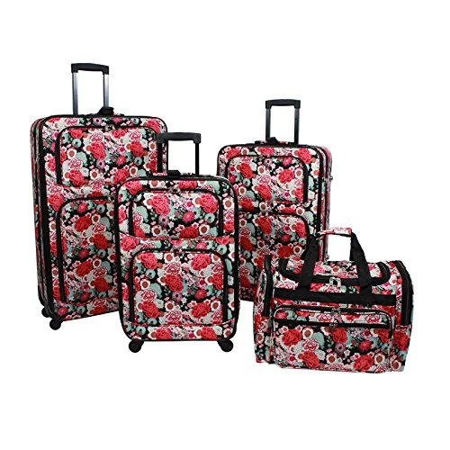 Suitcase with famous logo-travel suitcase with handle extension-World Traveler 4-Piece Rolling Expandable Spinner Luggage Set, Floral