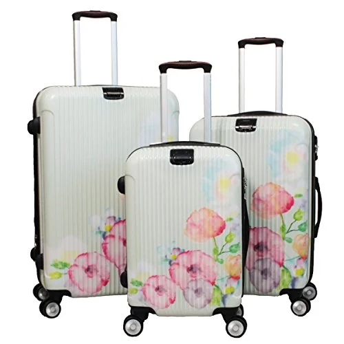 Suitcase for tech needs-lightweight carry-on rolling suitcase-World Traveler Bloom 3-Piece Lightweight Luggage Set, Flower