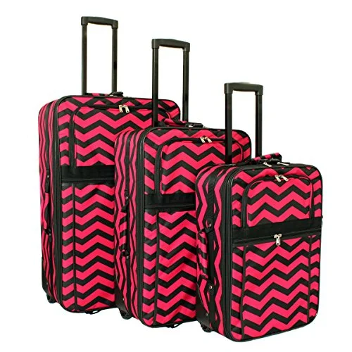 Suitcase for long gear-durable luggage for kids-World Traveler Chevron Expandable Upright Luggage Set, Fuchsia Black Chevron