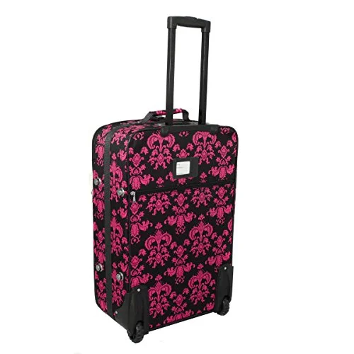 Suitcase with firm base-suitcase for family trips-World Traveler Damask Ll Expandable Upright Luggage Set, Black Pink Damask Ll