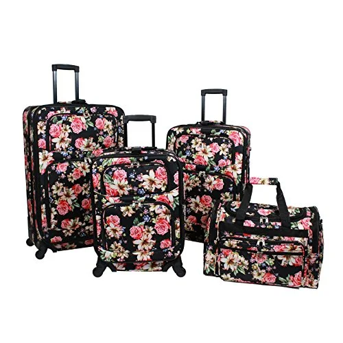 Suitcase for party kits-stylish kids travel suitcase-World Traveler Flower Bloom 4-Piece Rolling Expandable Spinner Luggage Set, Floral