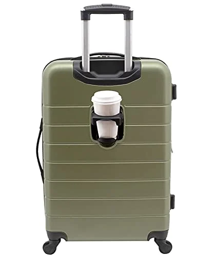 Suitcase with clean style-compact suitcase for business trips-Wrangler Smart Luggage Set with Cup Holder and USB Port, Olive Green, 20-Inch Carry-On