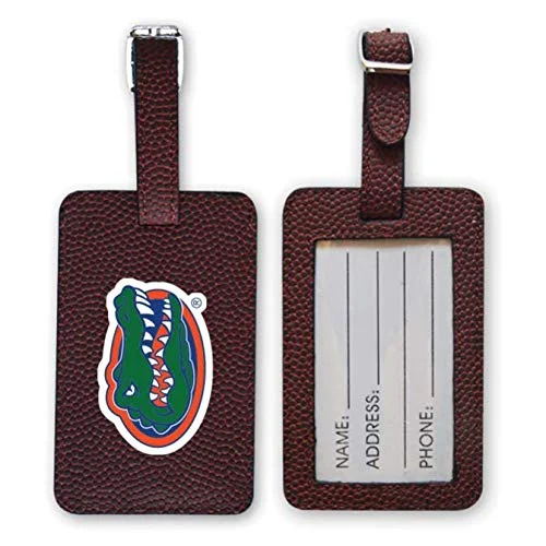 Suitcase for weekend escapes-ultra-light cabin suitcase-Zumer Sport Florida Gators Football Leather Luggage Tag - Made from The Same Exact Materials as a Ball - Unique Design for Standing Out During Travel - ID Card Badge Slot - Brown