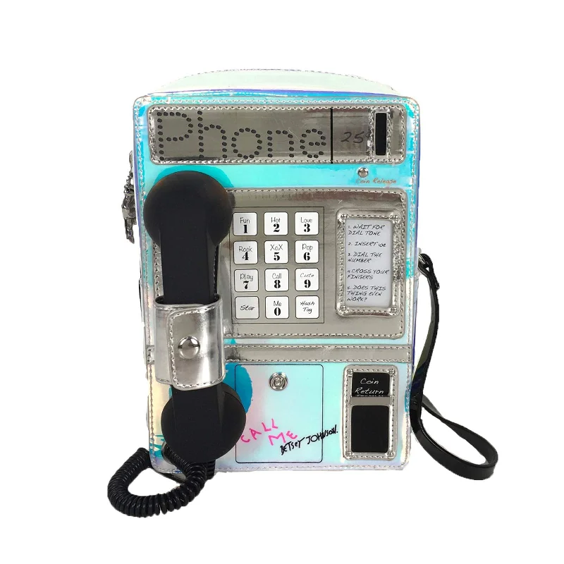 Crossbody unisex-Betsey Johnson Phone Tag Kitsch Pay Phone (Works!) Crossbody, Iridescent Multi