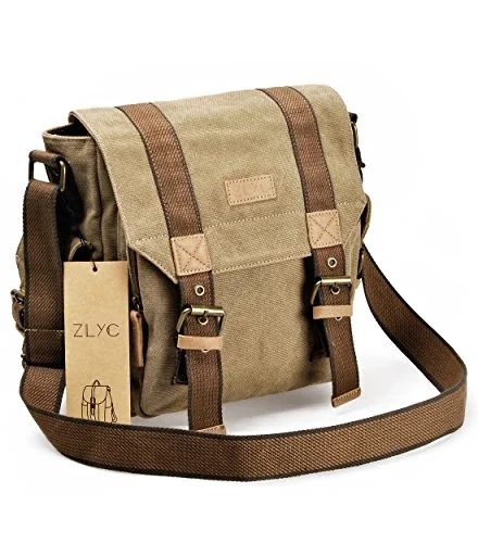 Crossbody for quick stylish outings-Canvas Messenger Bag Zlyc Vintange Shoulder Bag Military Crossbody Bag Ipad Air Satchel Men Leather