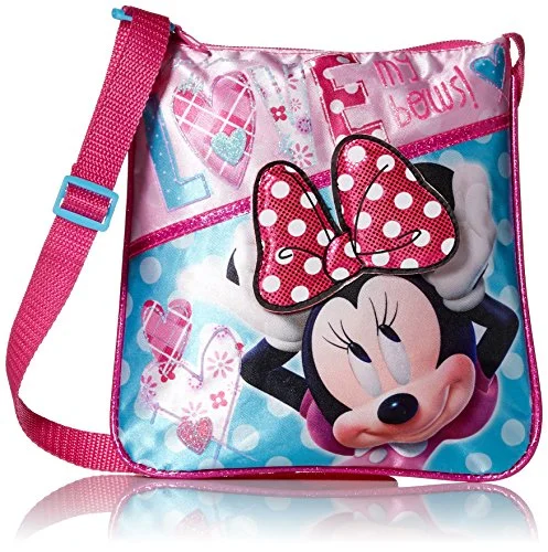 Crossbody with closure-Disney Girls' Minnie Crossbody Love My Bows, pink