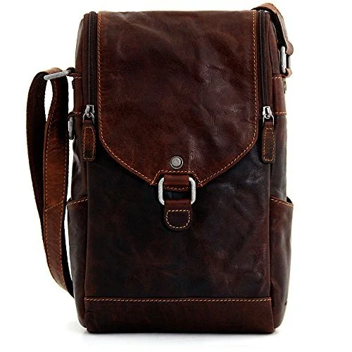 Crossbody with unique designs-Jack Georges [Personalized Initials Embossing] Voyager Leather Crossbody Messenger Bag & Wine Bag in Brown